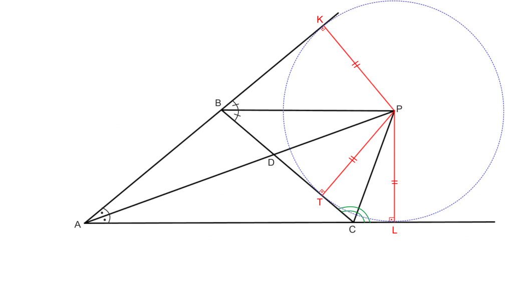 P noktasına ABC üçgeninin dış teğet çemberinin merkezi veya dış merkezi denir. P merkezli çember üçgenin BC kenarına ve diğer kenarların doğrultularında teğettir.
